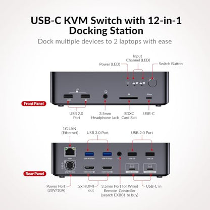 v AV Access iDock-C20-US KVM Switch 2 Monitors 4K@60Hz 120W USB-C Docking Station KVM