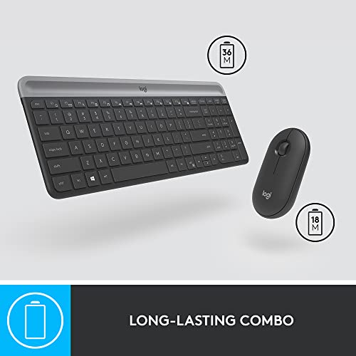 Logitech MK470 Slim Wireless Keyboard and Mouse Combo - Model 920-009437 - USB Connectivity - Optical Movement Detection - QWERTY Layout - Compatible with Windows 7, 10, 11 - Graphite