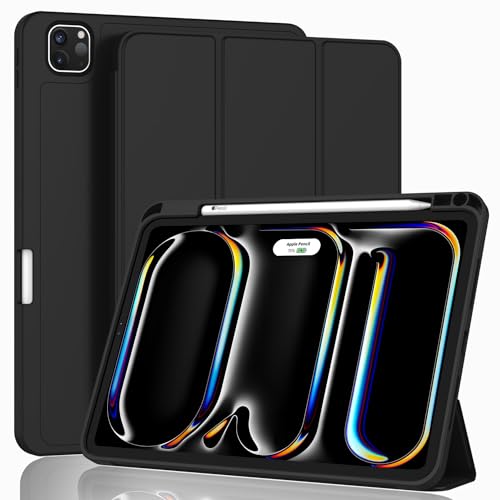 ZryXal iPad Pro 11-Inch Case (M5) 2025/M4 2024 Model Numbers: A3357, A3358, A3359, A2836, A2837, A3006 Trifold Stand Smart Cover, Solid Black