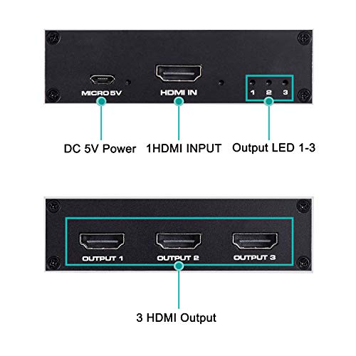 ENBUER 1x3 HDMI Splitter 4K@30Hz Audio Video Distributor Black