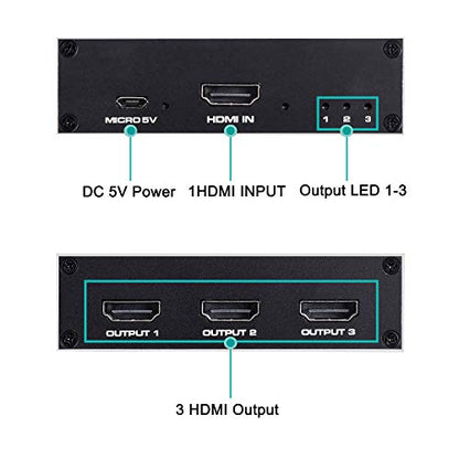 ENBUER 1x3 HDMI Splitter 4K@30Hz Audio Video Distributor Black