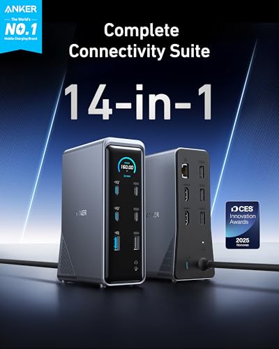 Anker 14-Port Docking Station A83B6, 160W Power Output, 10Gbps Data Transfer, Dual HDMI, USB-C