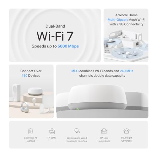 TP-Link Deco BE25 (3-Pack) Wi-Fi 7 Wi-Fi Mesh System | Dual-Band, 5000 Mbps, Coverage of 6600 Sq. Ft, 2 x 2.5G Ports