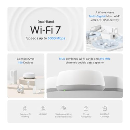 TP-Link Deco BE25 (3-Pack) Wi-Fi 7 Wi-Fi Mesh System | Dual-Band, 5000 Mbps, Coverage of 6600 Sq. Ft, 2 x 2.5G Ports