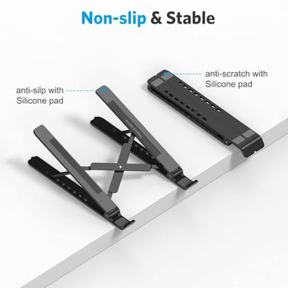 OMOTON 1 Count la02-slbk Portable Laptop Stand, Tabletop Ergonomic Adjustable, Black ABS Riser