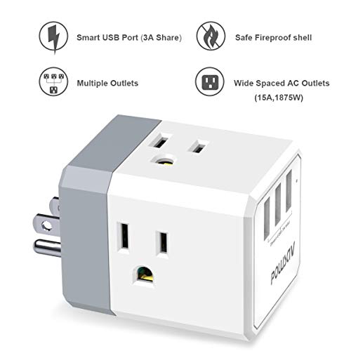 POWSAV 2.5"L x 1.9"W 1 NBW-119 125 Volts 15 Amps Compact USB Power Strip