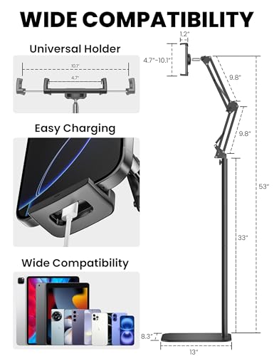 SteelStorm Floor Tablet Stand STEELSTORM-L7 Universal Holder, Adjustable Height, 360-Degree Rotation, Compatible with Devices 4.7"-12.9"