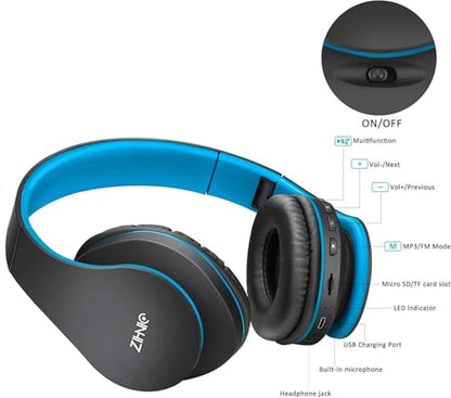 ZIHNIC Over-Ear WH-816 Bluetooth Headphones, 32 Ohm Impedance, Wireless/Foldable, Leather Enclosure