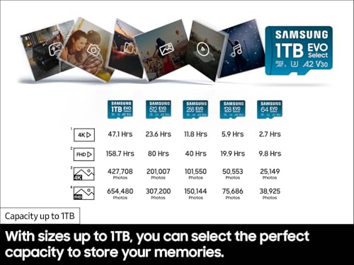 Samsung 512GB MicroSDXC Memory Card MB-ME512SA/AM, 160MB/s Read Speed, Class 10, V30, UHS-I, A2