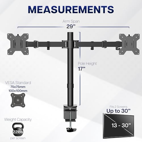 VIVO Dual Monitor Desk Mount STAND-V002 Supports 2 Screens up to 30 Inches and 22 lbs Each