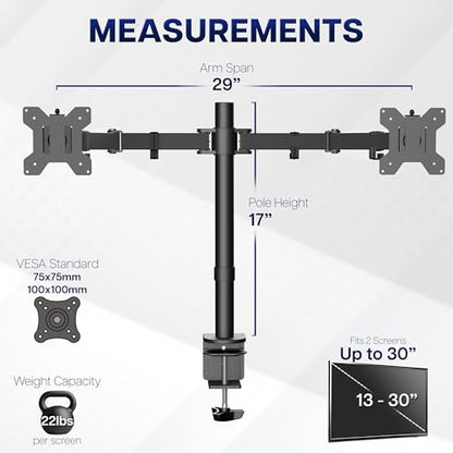 VIVO Dual Monitor Desk Mount STAND-V002 Supports 2 Screens up to 30 Inches and 22 lbs Each