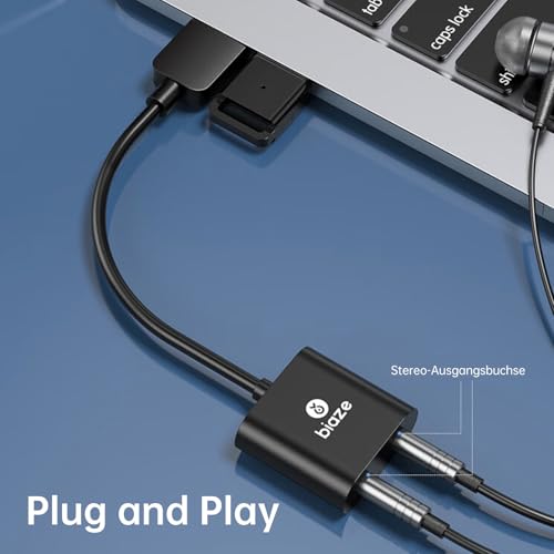 Biaze USB to 3.5mm Audio Adapter Y23-US 2 Ports No Plug External Sound Card A-Black