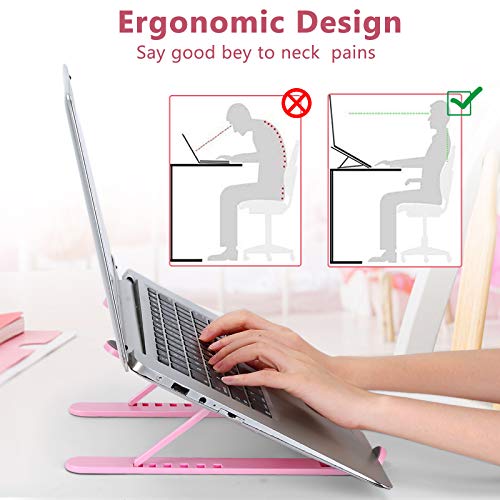 pidien Portable Laptop Stand PLS-08 Foldable Adjustable Aluminum Riser 1 Count Pink
