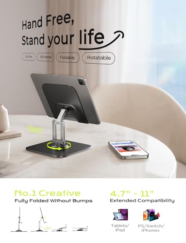 LISEN LS-2E559 Adjustable Tablet Stand for Desk - Tabletop Holder Compatible with 12.9" to 4.7" Devices - Portable and Adjustable - Black