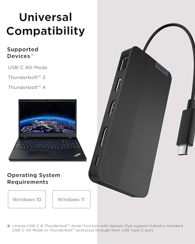 Lenovo USB-C Dual Display Travel Dock 40B90000US 7 Ports USB Type C 4K HDMI