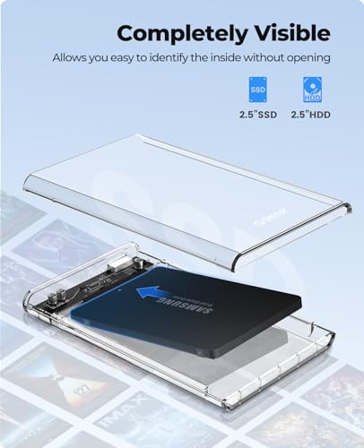 ORICO 2.5'' External Hard Drive Enclosure USB 3.1 Type C Max 6TB Clear Case for 2.5 inch SATA HDD/SSD