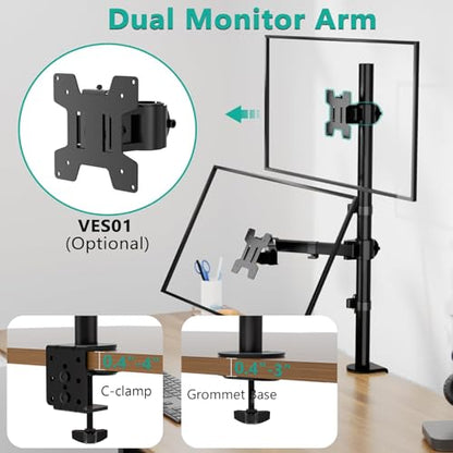 WALI M001XL Single Mount for Tabletop Mounting, Max Screen Size 32 inches, Max Weight 22 lbs, Adjustable Arm, Black