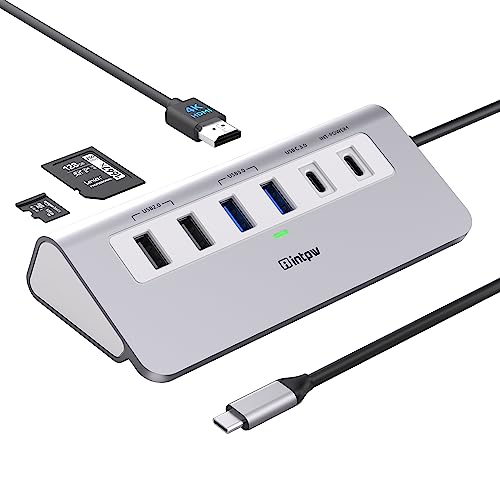 intpw 9-Port P9 USB C Hub Multiport Adapter with HDMI 4K@60Hz, 5Gbps USB 3.0, USB 2.0, SD/TF Card Reader, 100W PD, Aluminum Housing