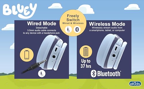 eKids Over Ear BU-B52 Bluetooth Headphones, 32 Ohm, 20Hz-20kHz Frequency Range, Plastic Enclosure, Wireless Connectivity