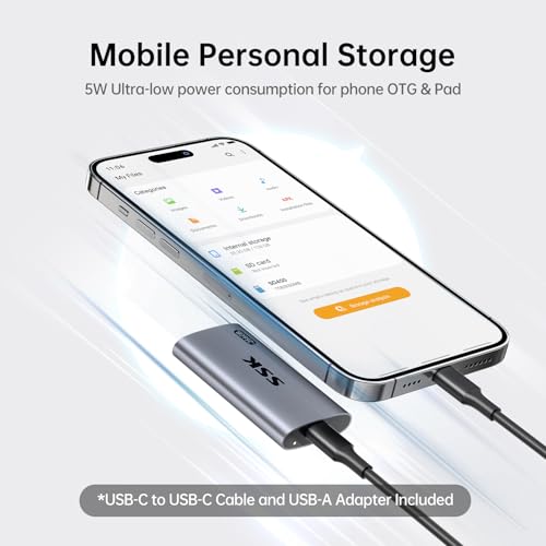 SSK 256GB SD450 Solid State Drive External Hard Drive SATA-600 550MB/s USB3.2 Gen2