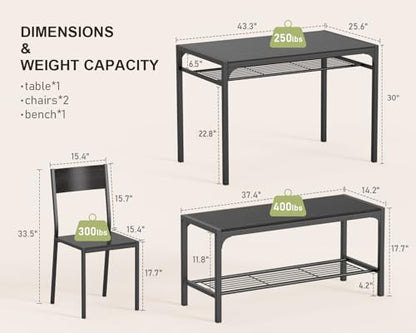 Gizoon 4 Piece Dining Table Set Rectangular Black