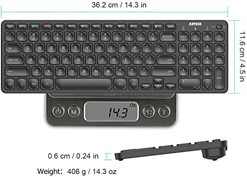 Arteck 14.3" HB305-2 Bluetooth Multi-Device Wireless Keyboard QWERTY Black