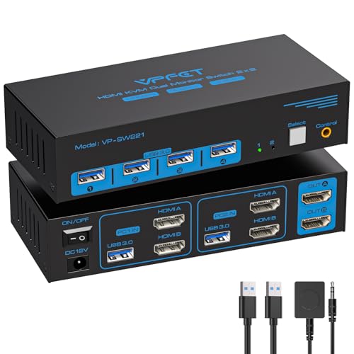 VPFET 2 Ports SW221-Deep Blue 12V DC 1A USB 3.0 KVM Switch Model