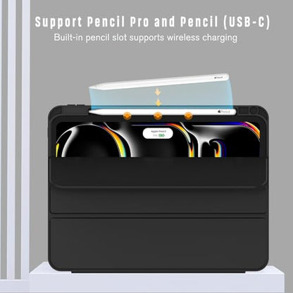 ZryXal iPad Pro 11-Inch Case (M5) 2025/M4 2024 Model Numbers: A3357, A3358, A3359, A2836, A2837, A3006 Trifold Stand Smart Cover, Solid Black