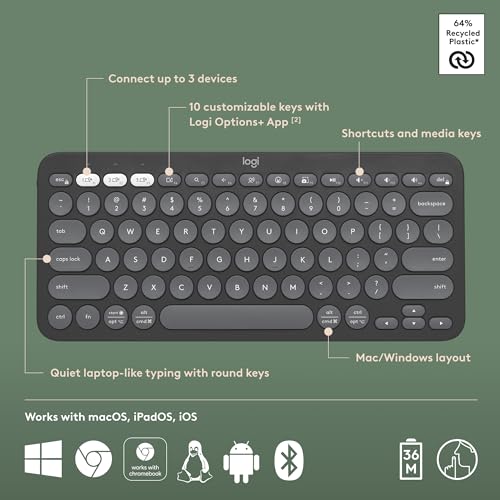 Logitech 104 Keys K380s Bluetooth Wireless Keyboard QWERTY Ambidextrous