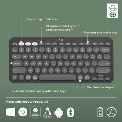Logitech 104 Keys K380s Bluetooth Wireless Keyboard QWERTY Ambidextrous