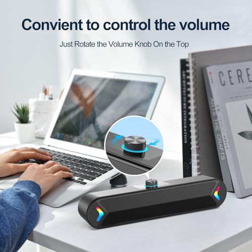 LENRUE 12.5 Inches A39PRO Black Stereo Soundbar Computer Speaker USB Powered Wired