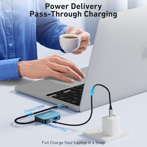 BENFEI Compact USB C Hub 4-in-1 USB Type-C to HDMI VGA Adapter 3840x2160@30Hz Limited Blue