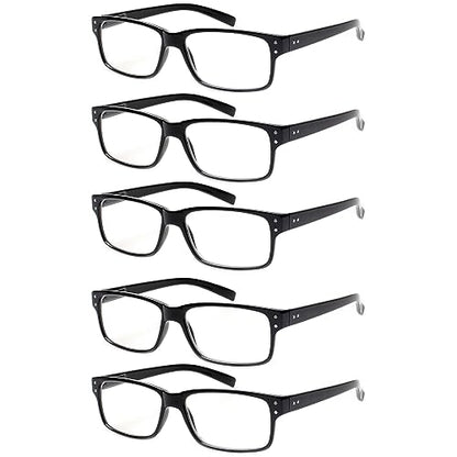 NORPERWIS 5 Pairs Reading Glasses 52mm Lens Width 18mm Bridge Width 140mm Arm Length Plastic Full Rim Rectangular