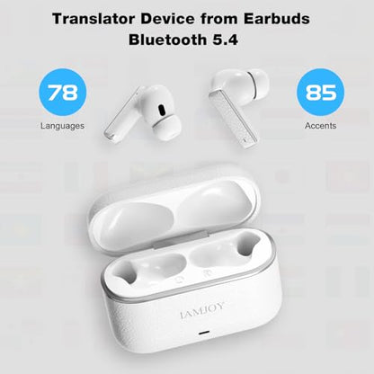 IAMJOY P200 Wireless Translator Earbuds 163 Languages Dual Noise Cancelling White