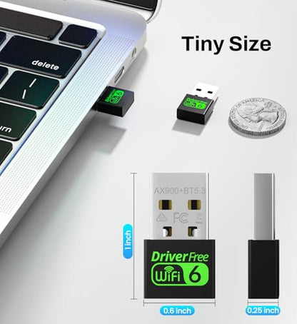 Auscoumer USB WiFi 6 Adapter 900Mbps Dual Band 2.4/5GHz with Bluetooth 5.3 for PC/Laptop, Model WD-AX905