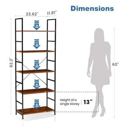 DUMOS 5 Tiers Bookshelf ZWJ-RU H 62.2in W 23.62in D 11.8in Metal