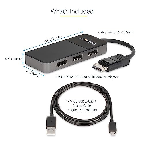 StarTech.com 3-Port DisplayPort 1.4 Splitter MST Hub, Model MST14DP123DP, Black