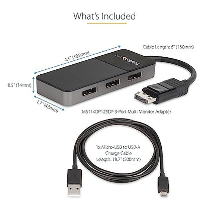 StarTech.com 3-Port DisplayPort 1.4 Splitter MST Hub, Model MST14DP123DP, Black