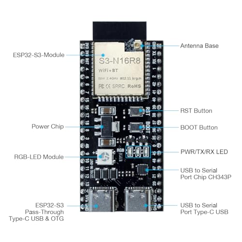 Hosyond ESP32-S3 Development Board N16R8 240MHz 16MB Flash 8MB PSRAM Dual-Mode Wi-Fi Bluetooth