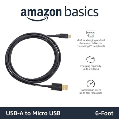Amazon Basics USB 2.0 6-Foot Charging Cable, Model 7T9MV4, Male-to-Male Micro USB, Black
