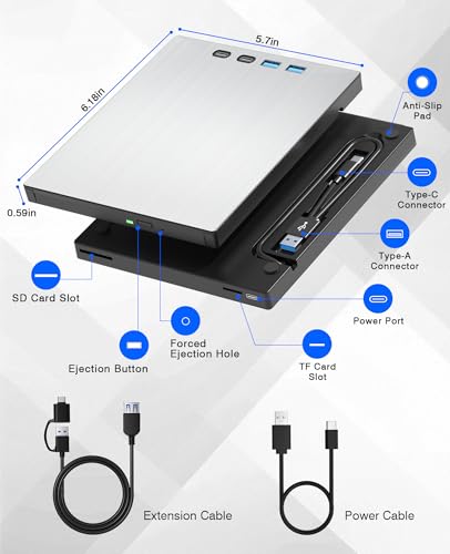 juwuoi External Blu-ray Drive USB 3.0 Type-C BD-R/RE/ROM 100GB CD/DVD Reader Model 0759357095411