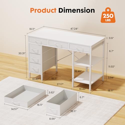 Sweetcrispy 47 Inches Computer Desk with 6 Drawers SWYMHJ2-D6BC-47WT