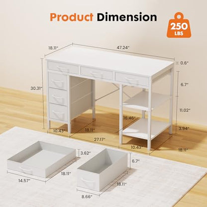 Sweetcrispy 47 Inches Computer Desk with 6 Drawers SWYMHJ2-D6BC-47WT