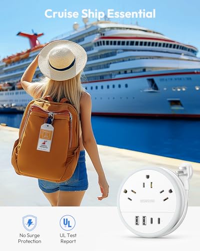NTONPOWER Travel Power Strip NTON-APO-3A2U2C-US-WH-1.22M, 7 Outlets, 4 USB Ports, 125V-10A, Polycarbonate, White