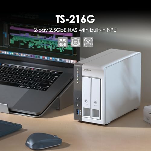 QNAP 2-Bay TS-216G-US Diskless NAS Ethernet Connectivity 2.5GbE 4GB DDR4 AI Acceleration