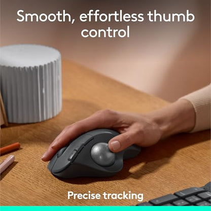 Logitech ERGO M575S Wireless Optical Mouse, Bluetooth and USB Connectivity, Right-Handed Orientation, 10m Range, 2 Buttons, 1 Nonstandard Battery, Black + Silver