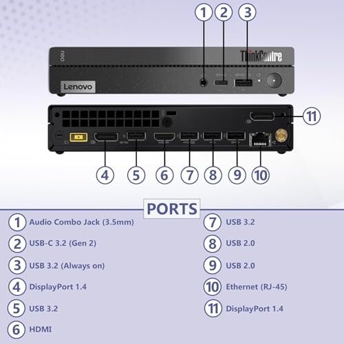 Lenovo ThinKCentre neo 50q Gen 4 Tiny 1L Business Mini Desktop Computer, 13th Gen Intel i5-13420H, 16GB DDR4 RAM, 512GB PCIe SSD, 2 DisplayPorts, Windows 11 Pro, WiFi 6