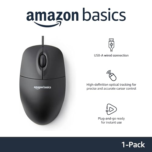 Amazon Basics 3-Button USB Wired Mouse MSU0939