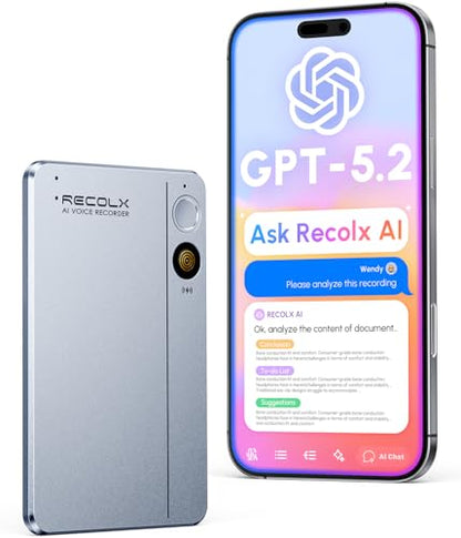 RECOLX 64GB JYDH-100 AI Voice Recorder AI Transcriber Bluetooth