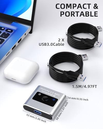 Jancane Aluminum USB 3.0 Switch U102-A 5Gbps Bi-Directional 2-1 Sharing Peripheral Device